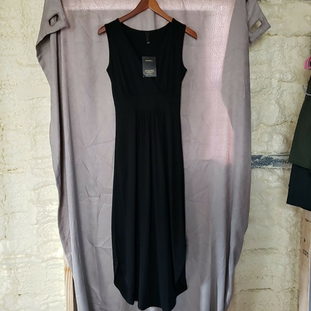 WOOSEA Dress Womens S Black Jersey Maxi Sleeveless V Neck Stretch Party